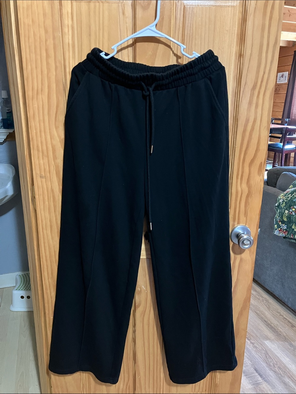 Women's Black Drawstring Wide-Leg Pants